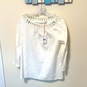 Vineyard Vines Women’s Poplin Basket Weave White Blouse / Size 6 / Brand NWT